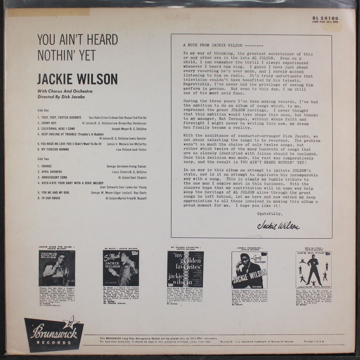 you ain't heard nothin' yet by JACKIE WILSON