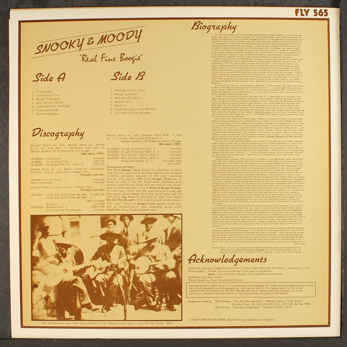 classic early 1950's chicago blues by SNOOKY PRYOR & MOODY JONES
