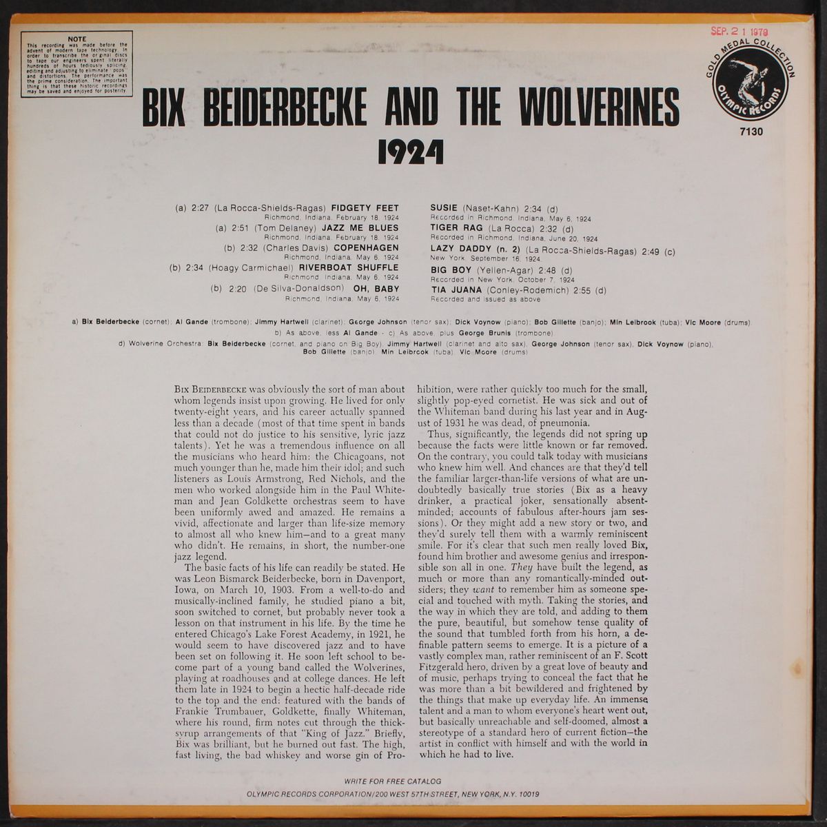 bix beiderbecke 1924 by BIX BEIDERBECKE