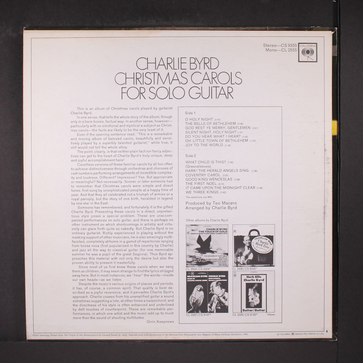 christmas carols for solo guitar by CHARLIE BYRD