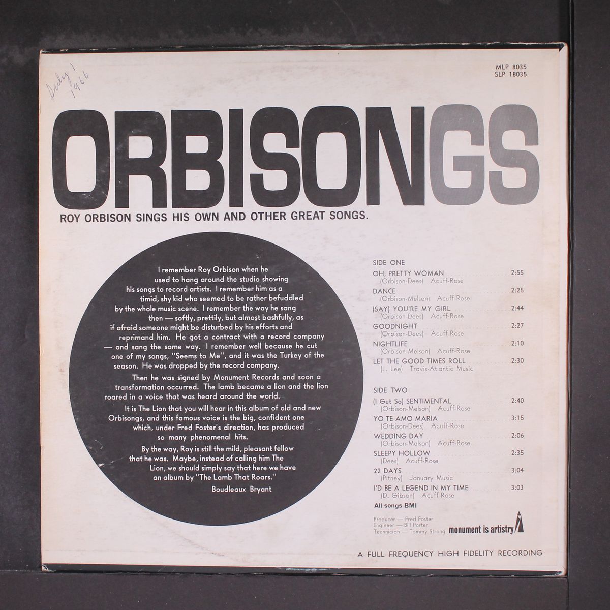 orbisongs by ROY ORBISON
