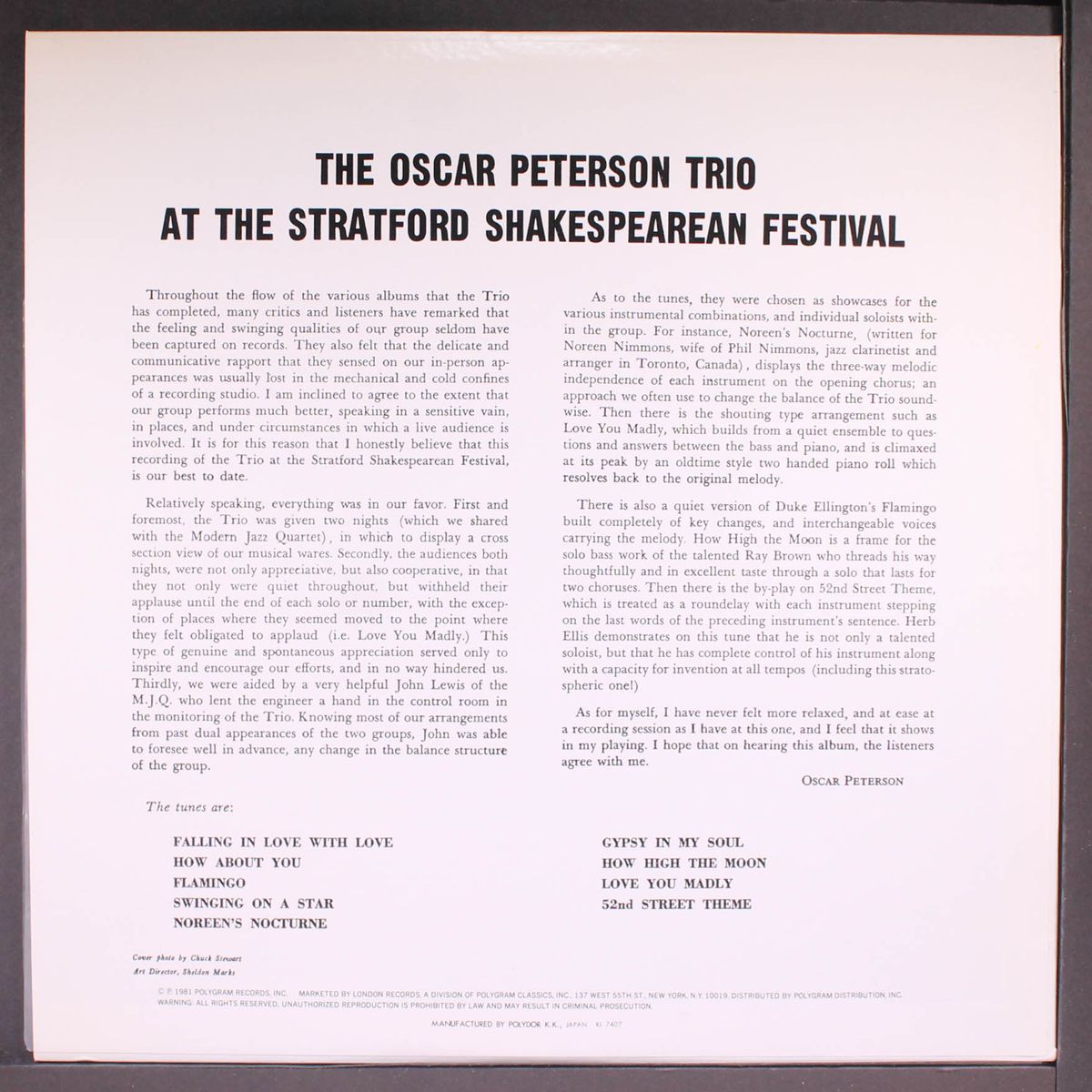 at the stratford shakespearean festival by OSCAR PETERSON