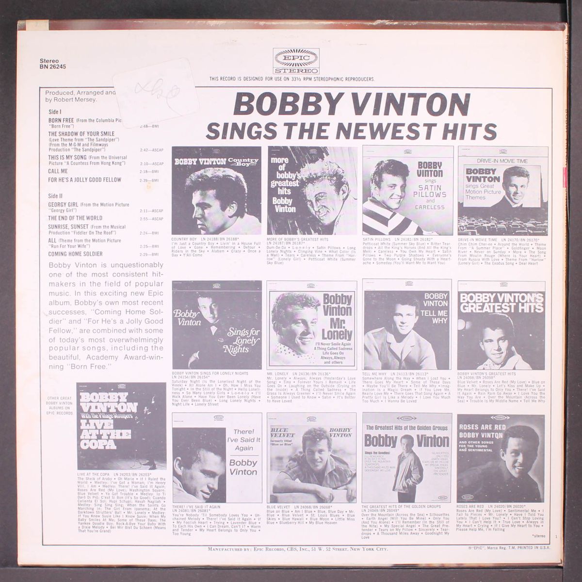 newest hits by BOBBY VINTON