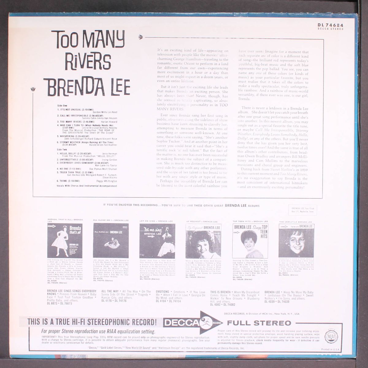 too many rivers by BRENDA LEE