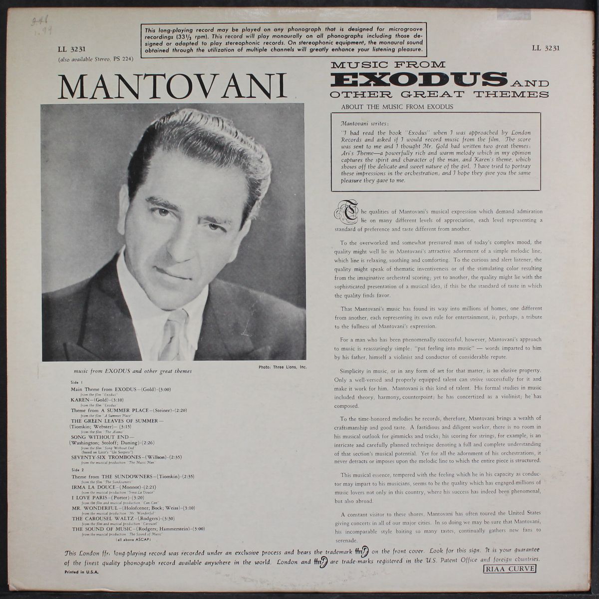 music from exodus and other great themes by MANTOVANI
