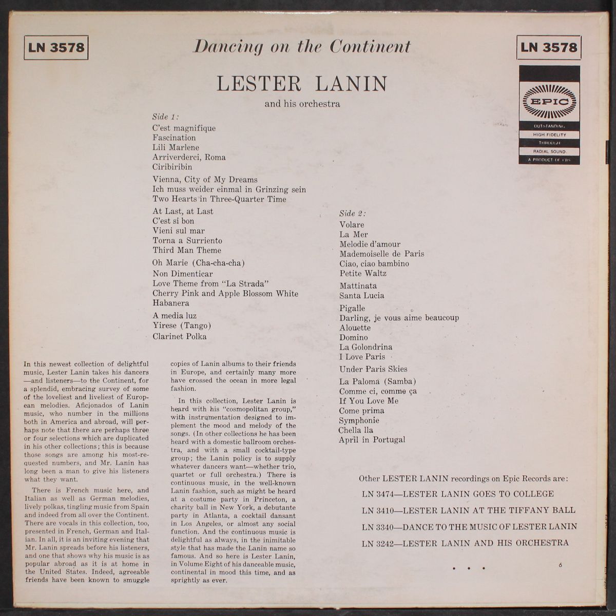 dancing on the continent by LESTER LANIN