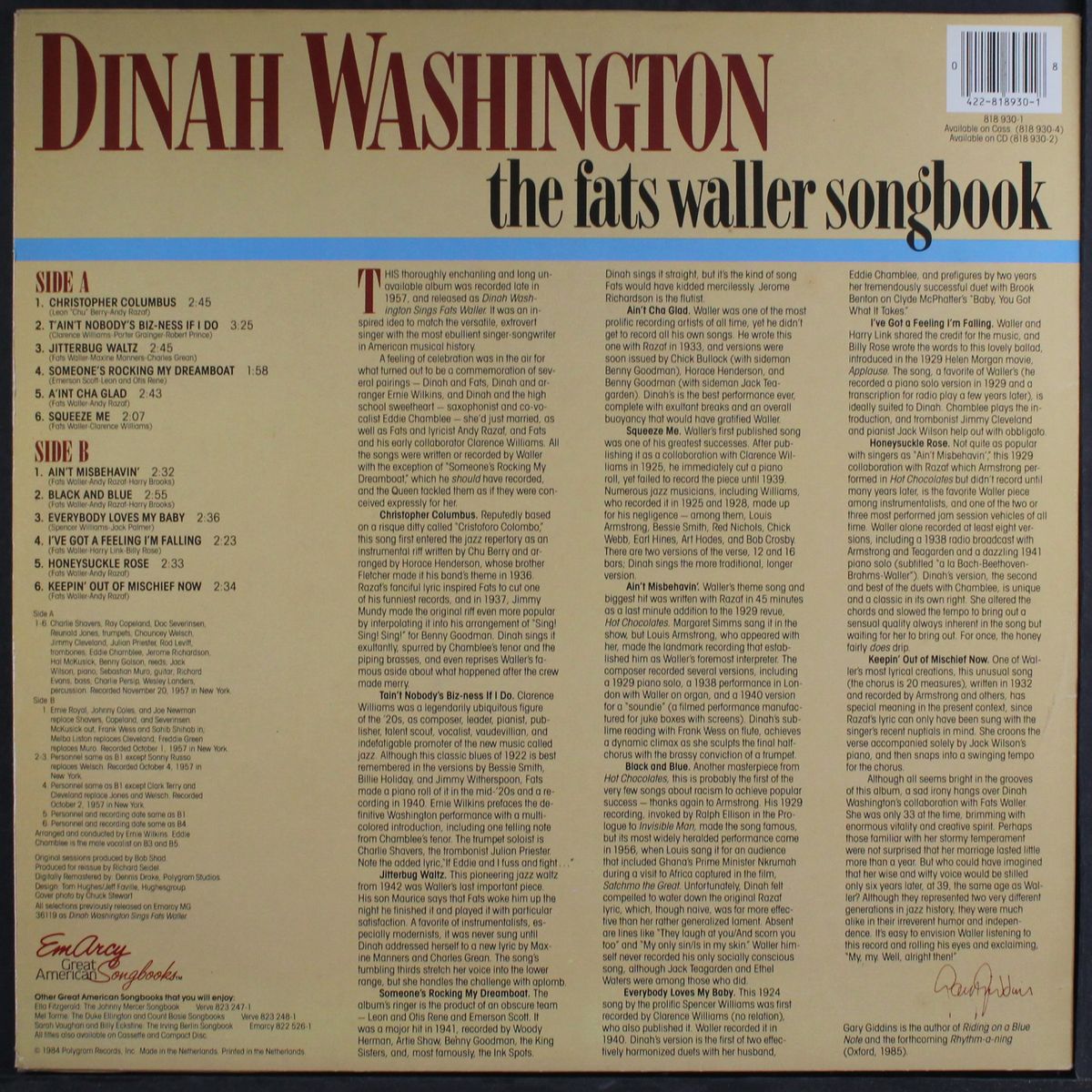 the fats waller songbook by DINAH WASHINGTON