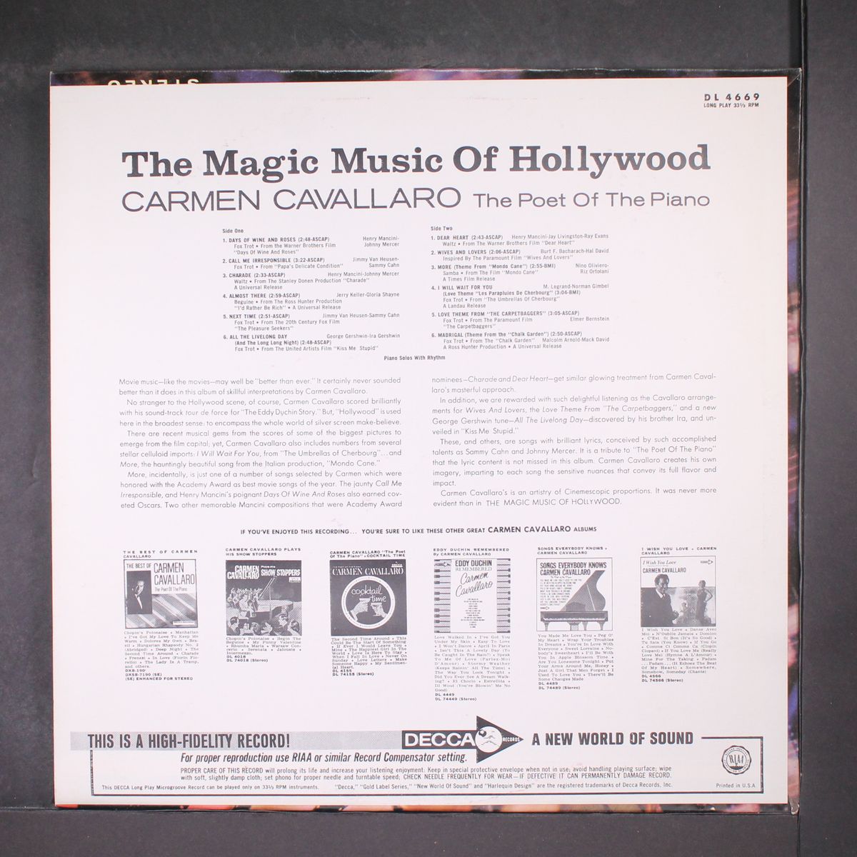 the magic music of hollywood by CARMEN CAVALLARO