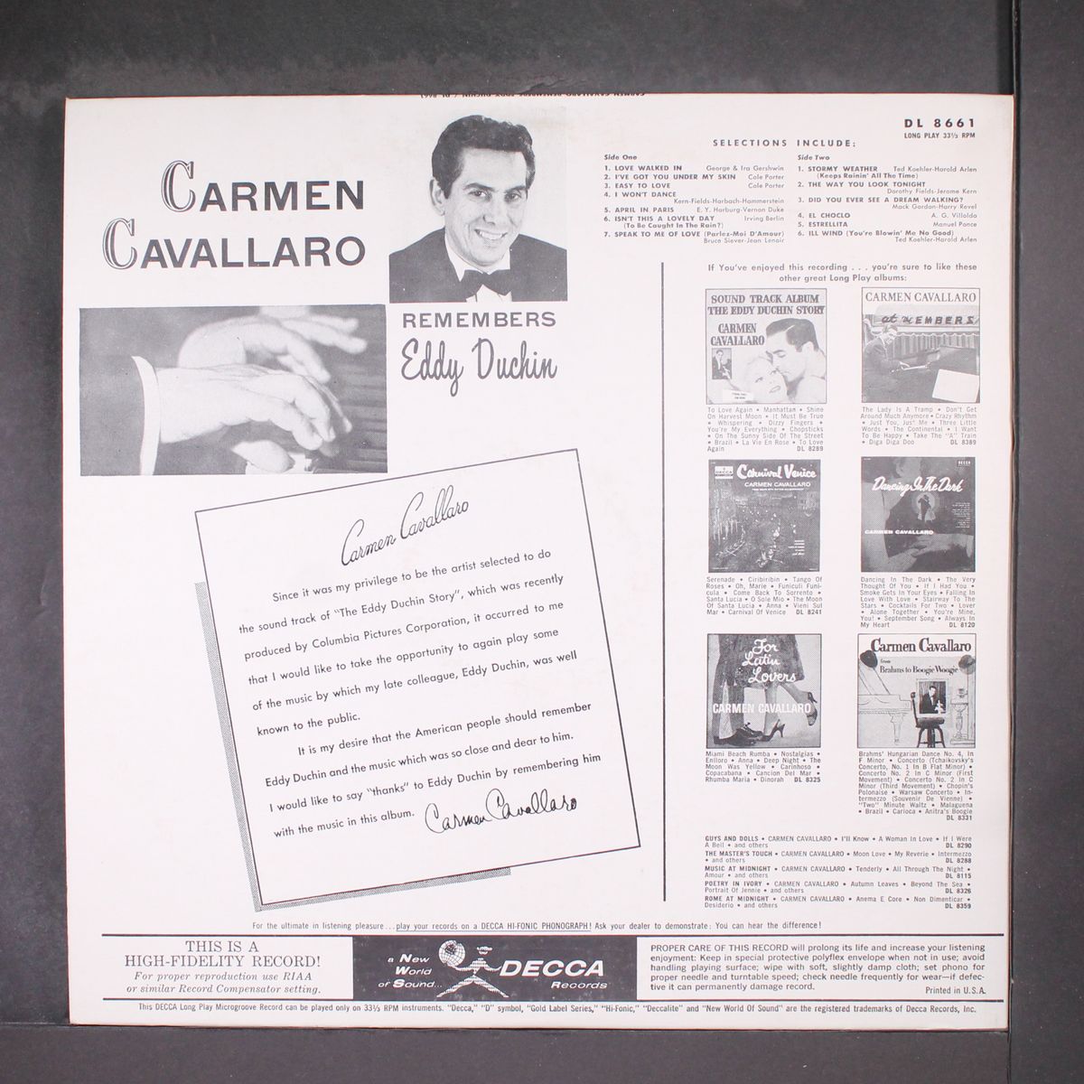 remembers eddie duchin by CARMEN CAVALLARO