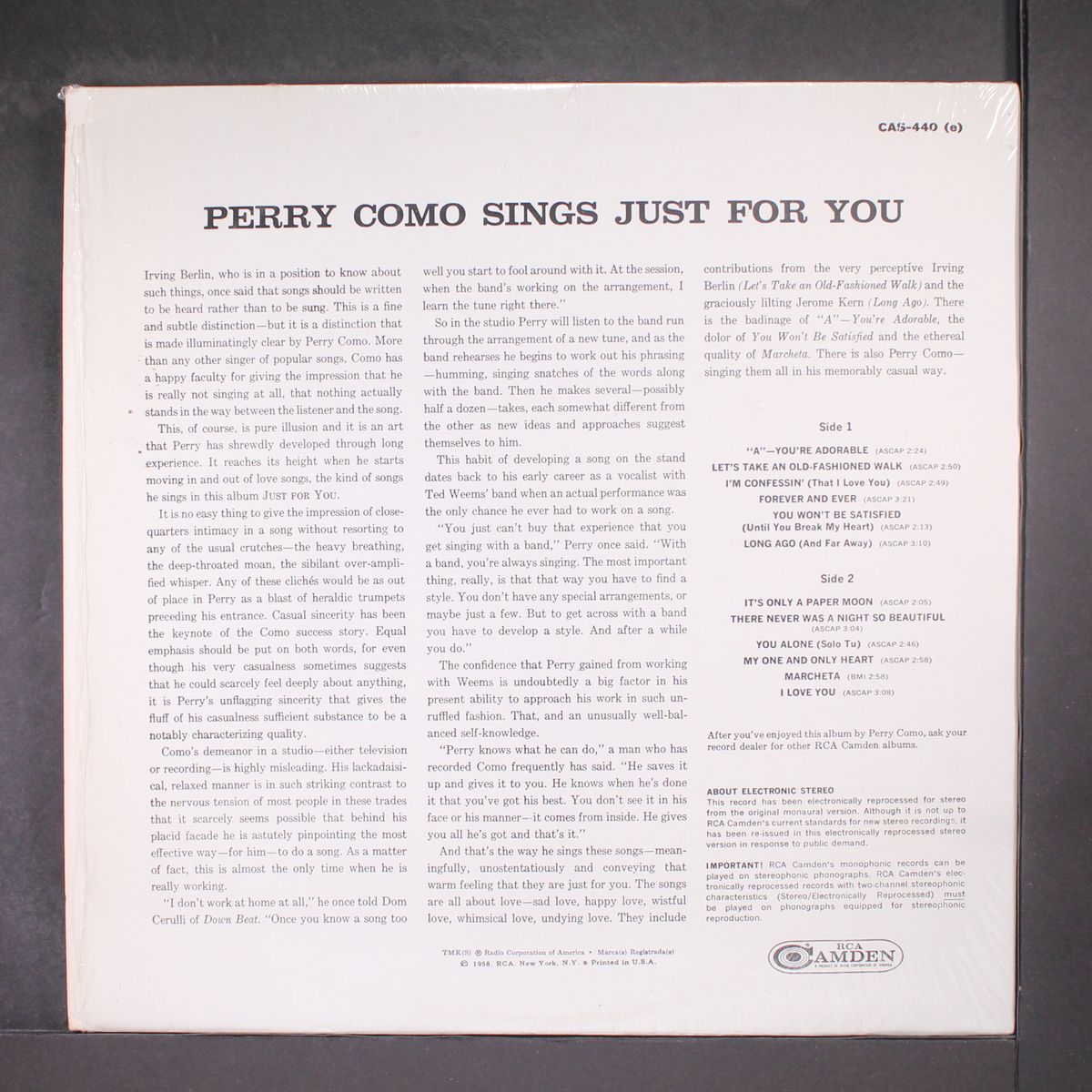 sings just for you by PERRY COMO