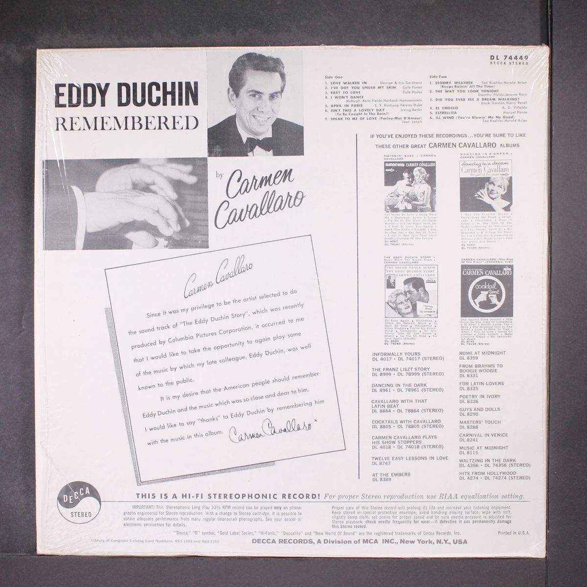 eddy duchin remembered by CARMEN CAVALLARO