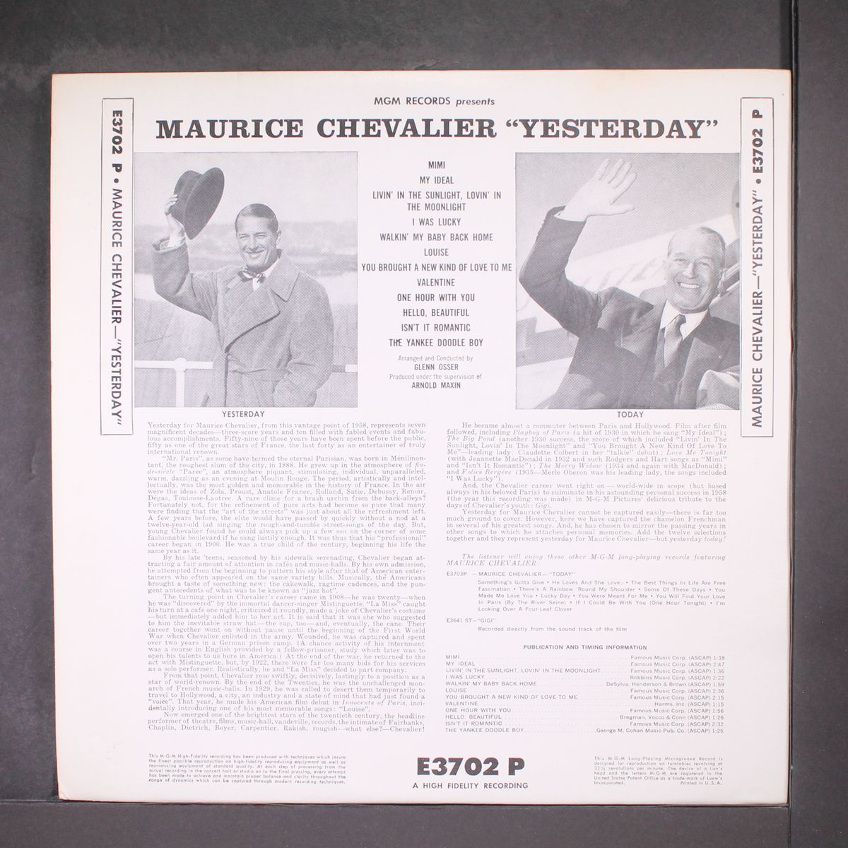 yesterday by MAURICE CHEVALIER