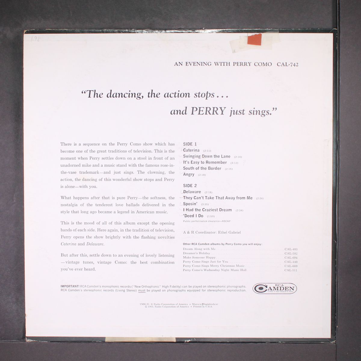 an evening with by PERRY COMO