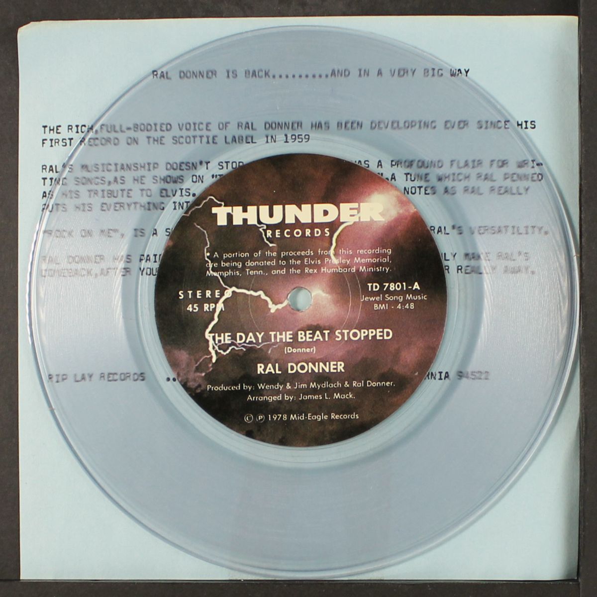 the day the beat stopped / rock on me by RAL DONNER