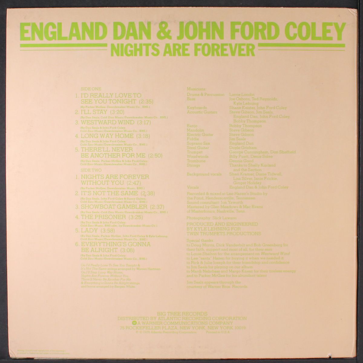 nights are forever by ENGLAND DAN & JOHN FORD COLEY
