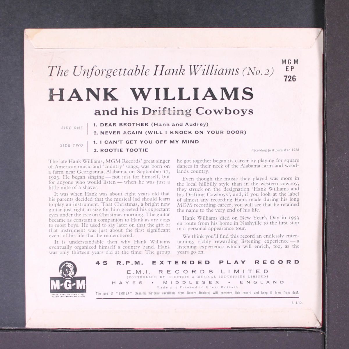 the unforgettable hank williams (no. 2) by HANK WILLIAMS