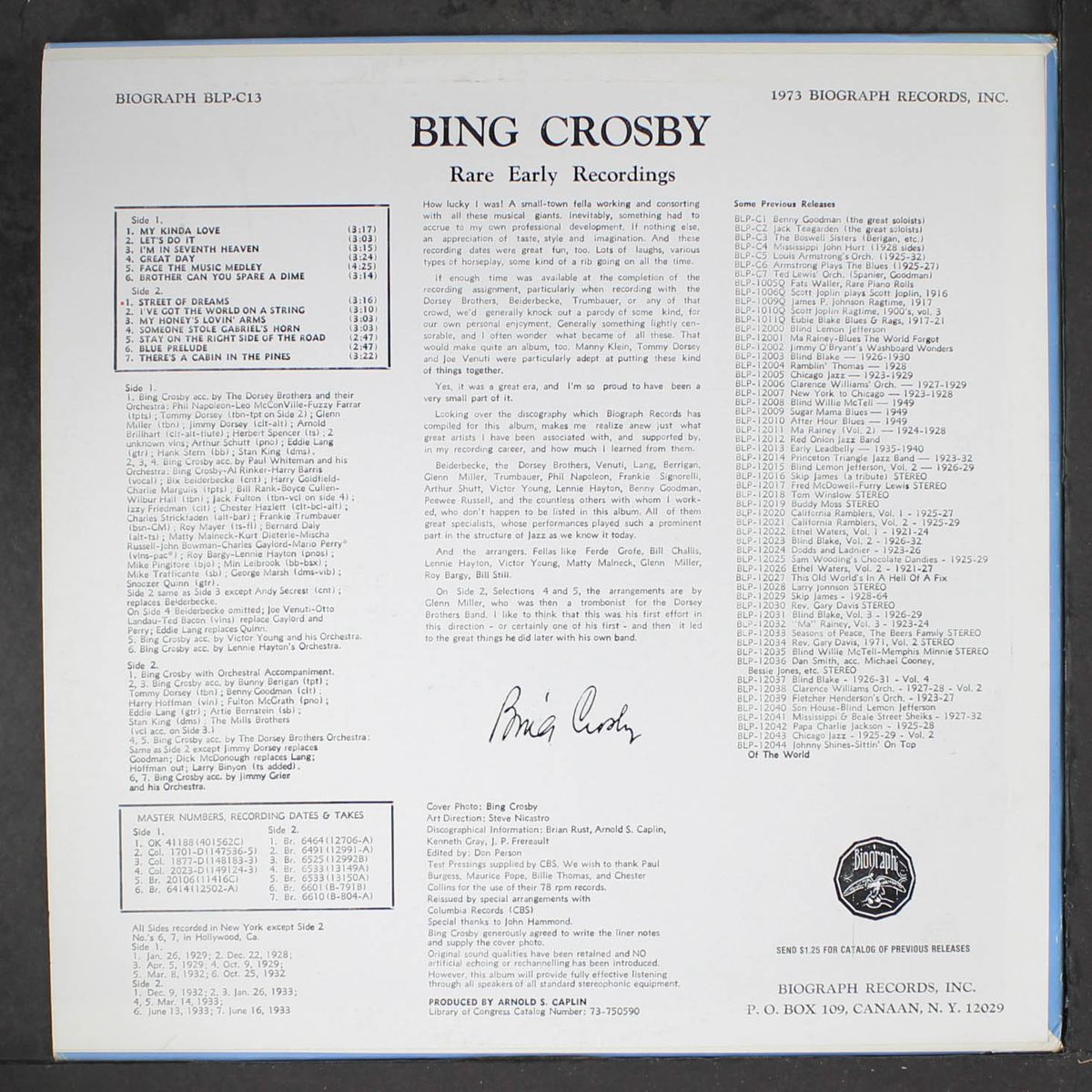 rare early recordings 1929-1933 by BING CROSBY