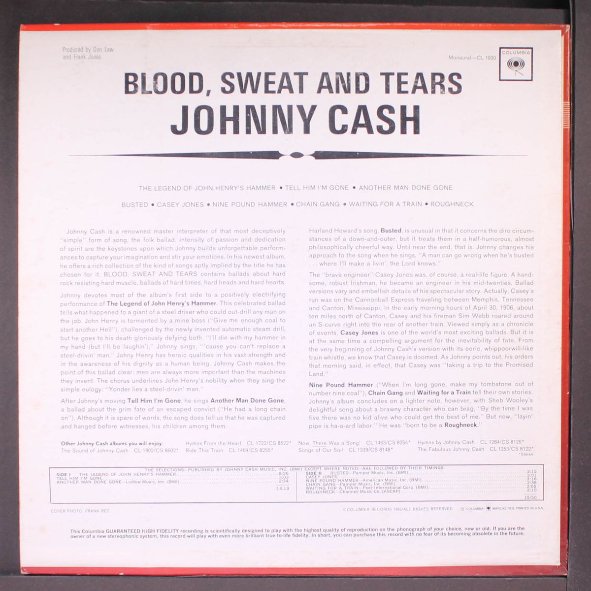 blood, sweat and tears by JOHNNY CASH