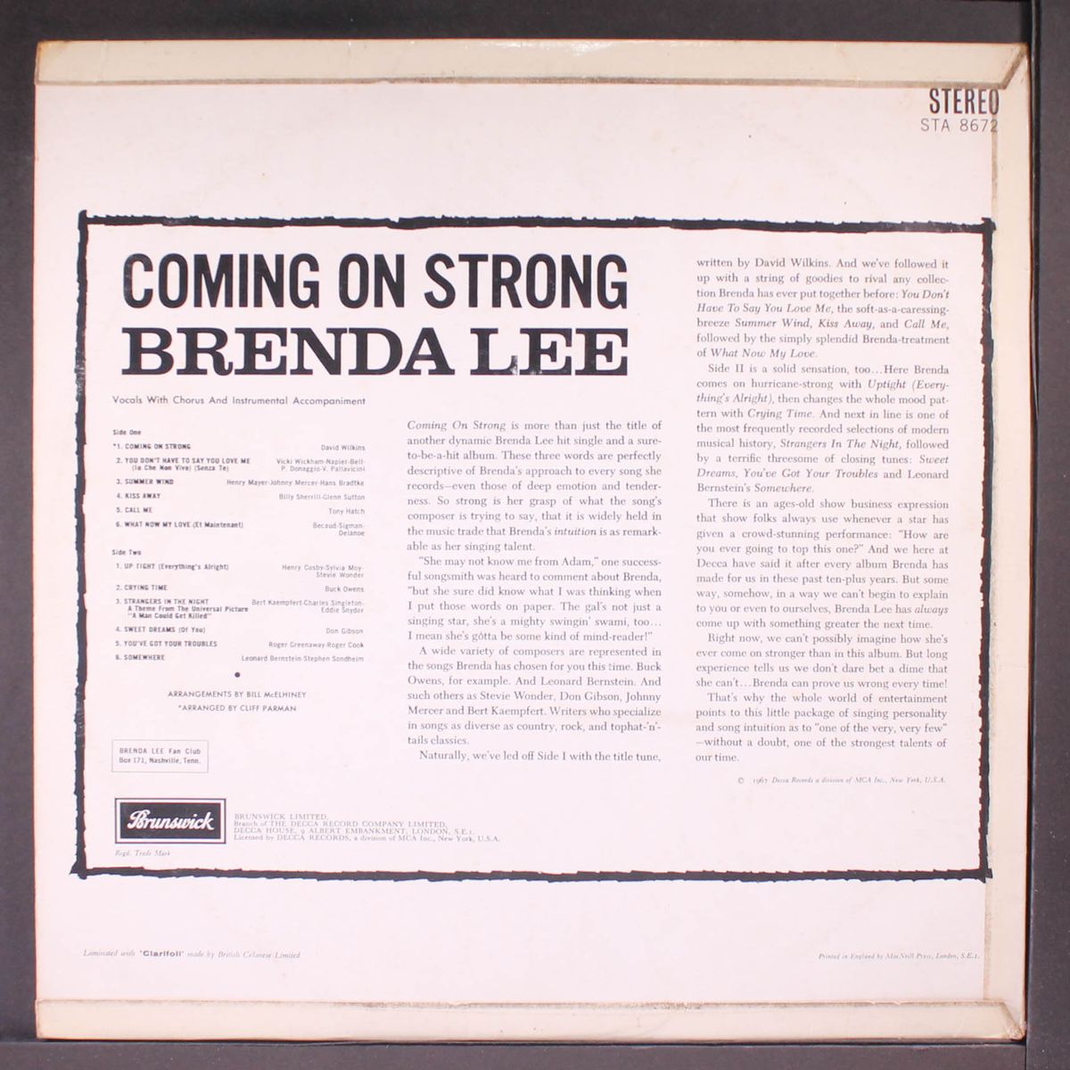 coming on strong by BRENDA LEE