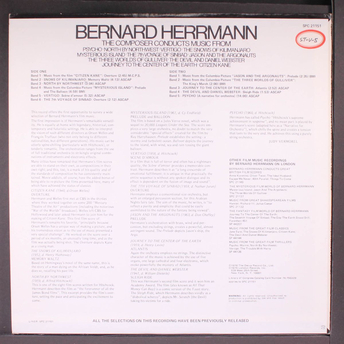 the composer conducts music from psycho and other film scores by BERNARD HERRMANN