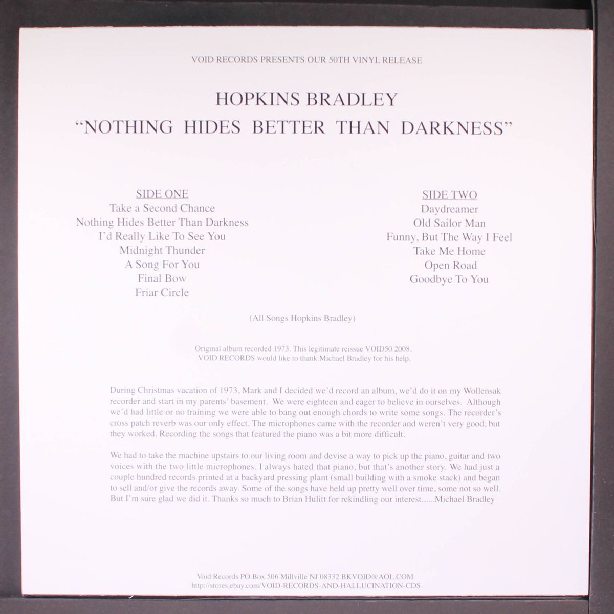 nothing hides better than darkness by HOPKINS BRADLEY