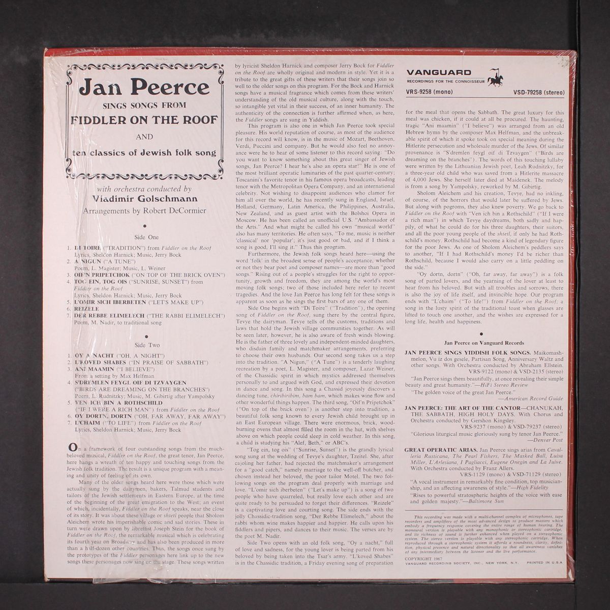 sings songs from fiddler on the roof by JAN PEERCE