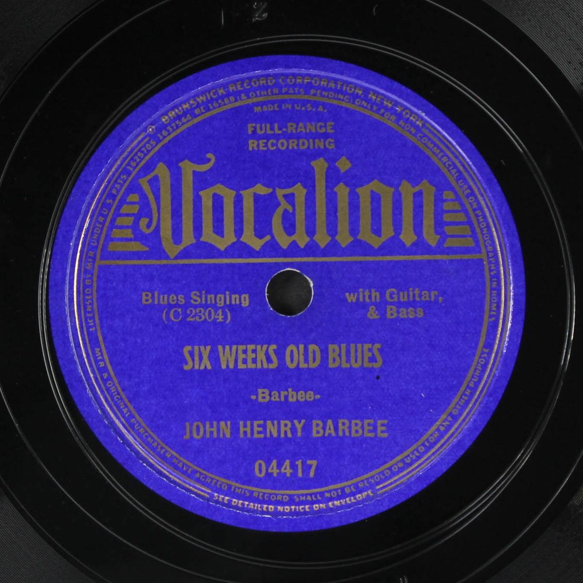 god knows i can't help it / six week old blues by JOHN HENRY BARBEE