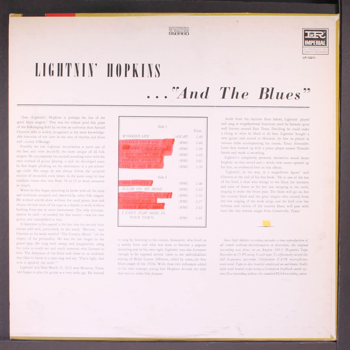 and the blues by LIGHTNIN' HOPKINS