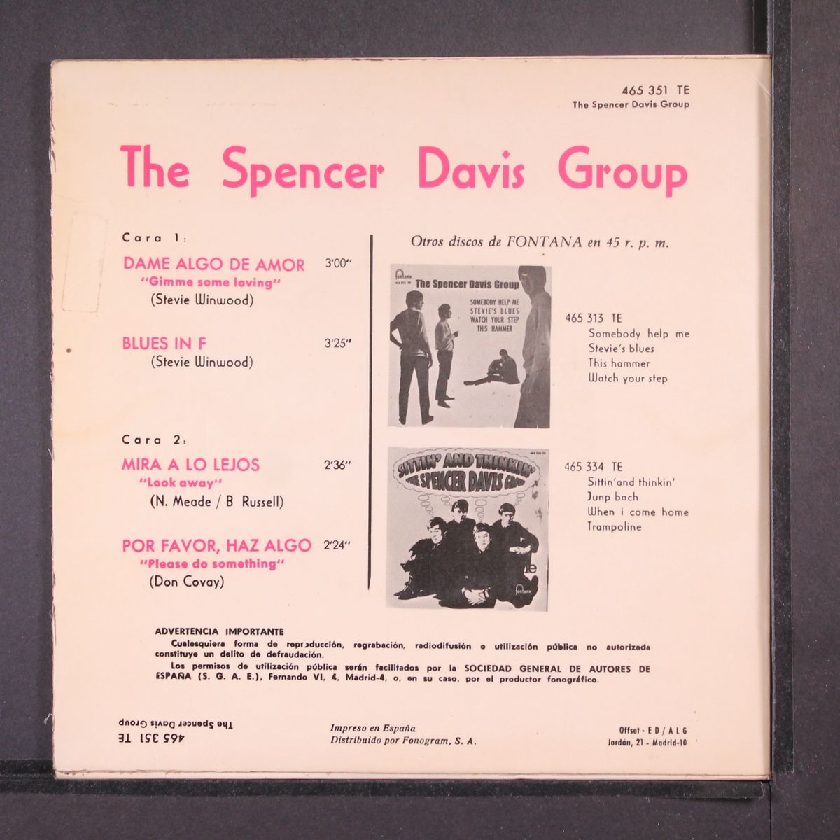 gimme some lovin' / blues in f +2 by SPENCER DAVIS GROUP