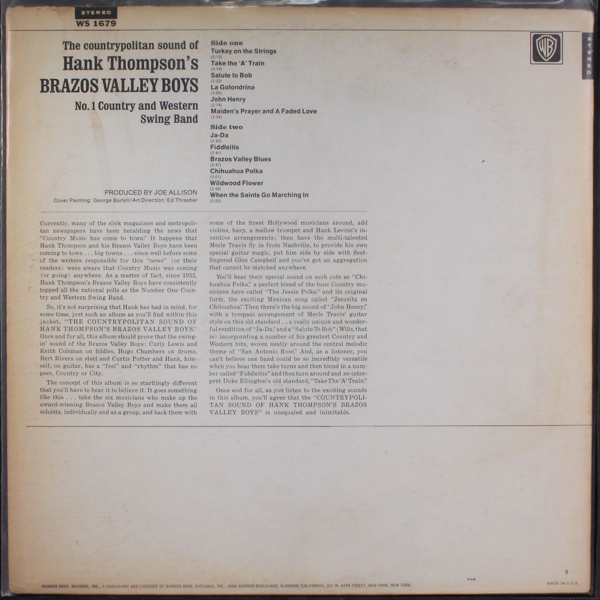 the countrypolitan sounds by HANK THOMPSON'S BRAZOS VALLEY BOYS