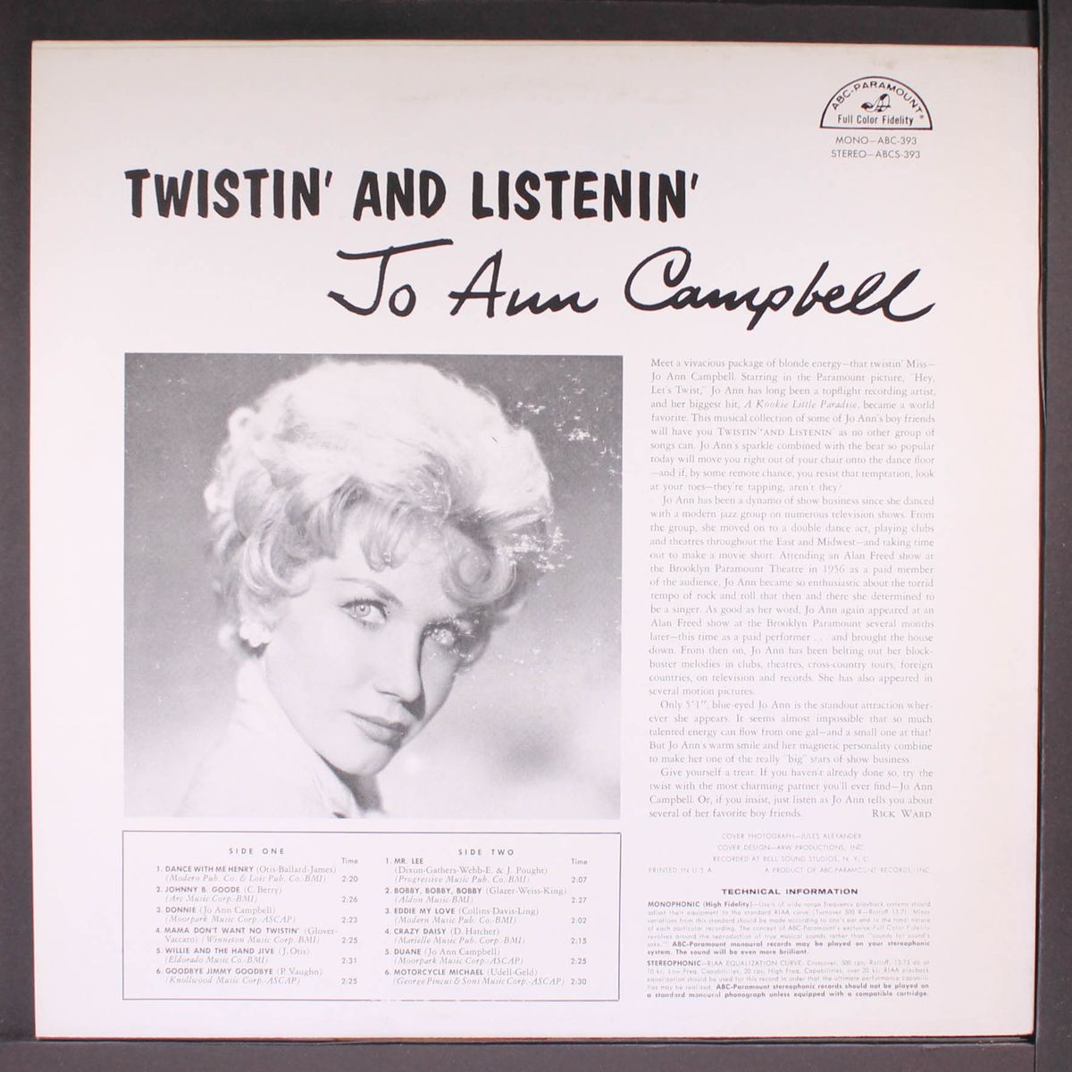 for twistin' and listenin' by JO ANN CAMPBELL