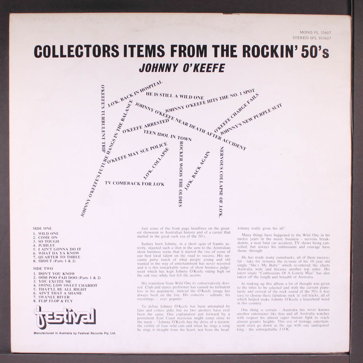 collectors items from the rockin' 50's by JOHNNY O'KEEFE