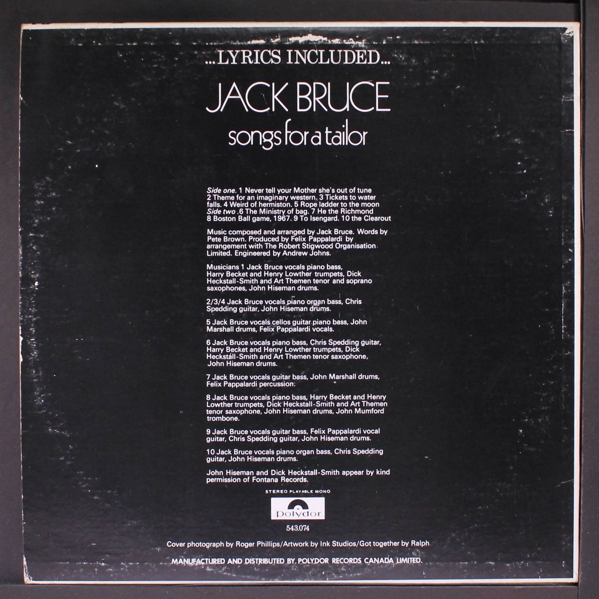 songs for a tailor by JACK BRUCE