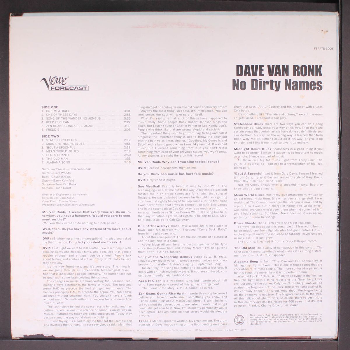 no dirty names by DAVE VAN RONK