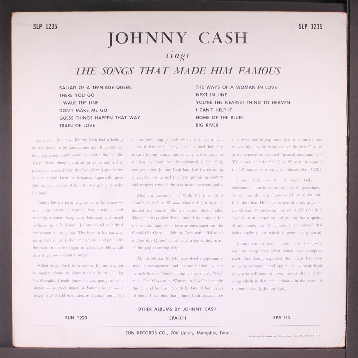 sings the songs that made him famous by JOHNNY CASH