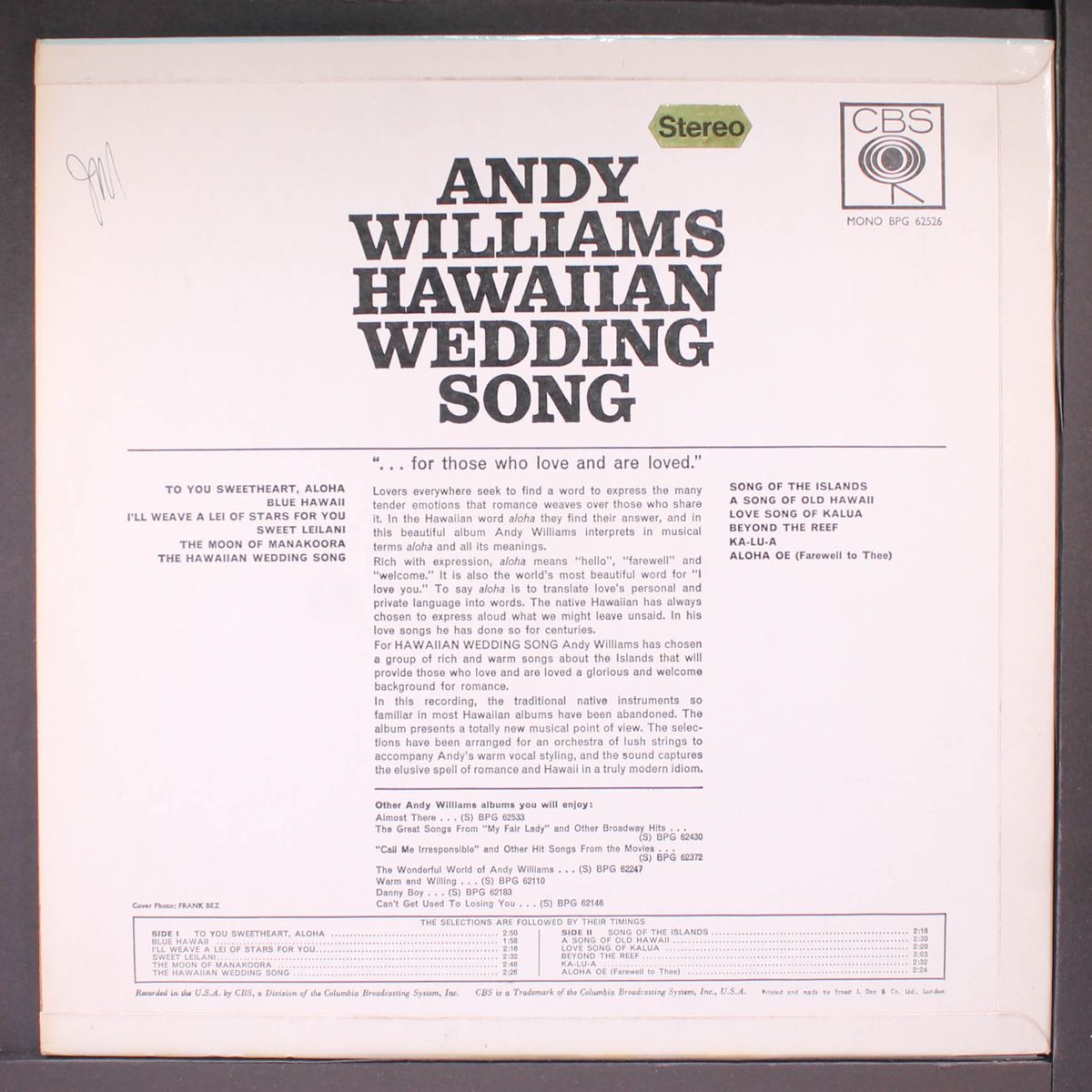 hawaiian wedding song by ANDY WILLIAMS