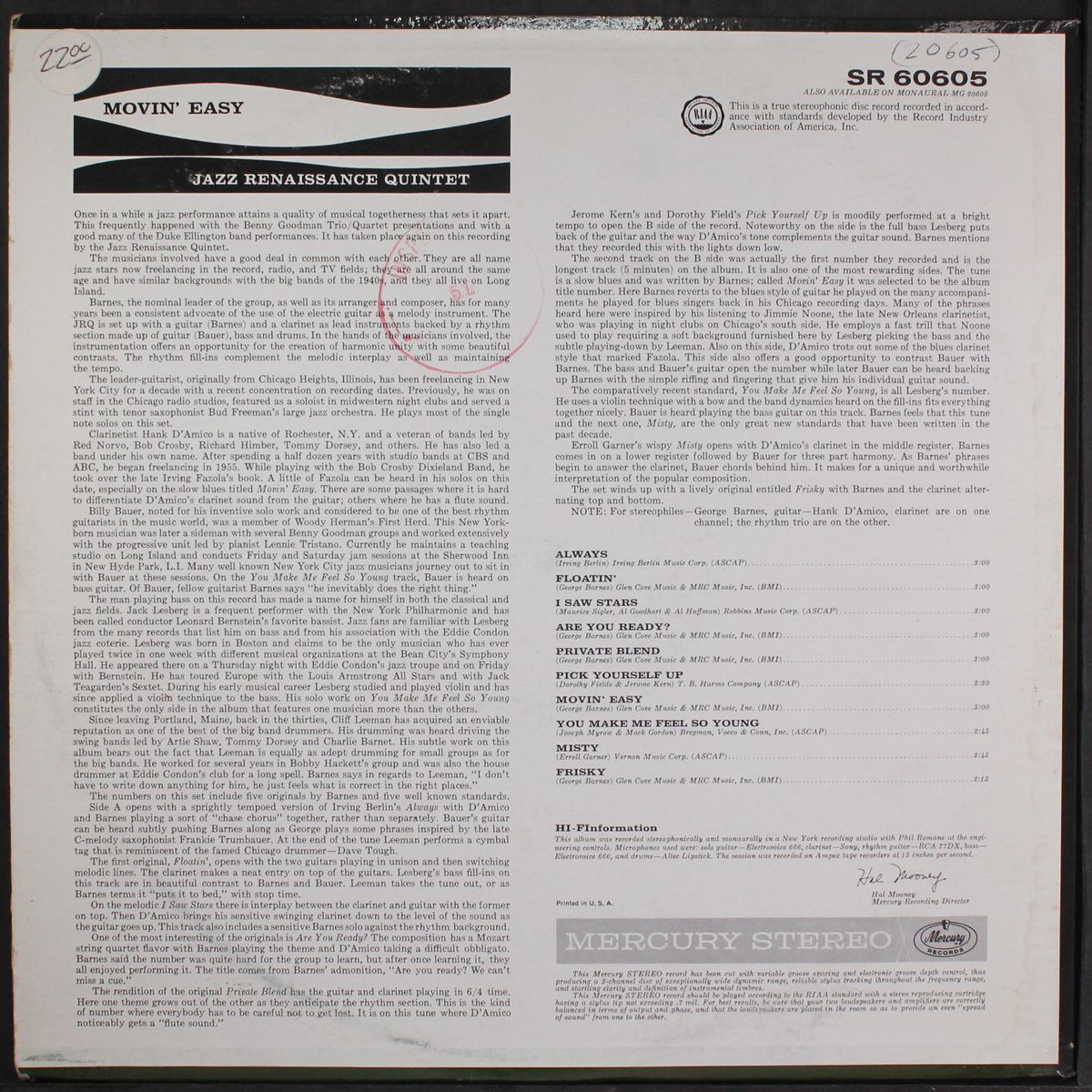 movin' easy by JAZZ RENAISSANCE QUINTET