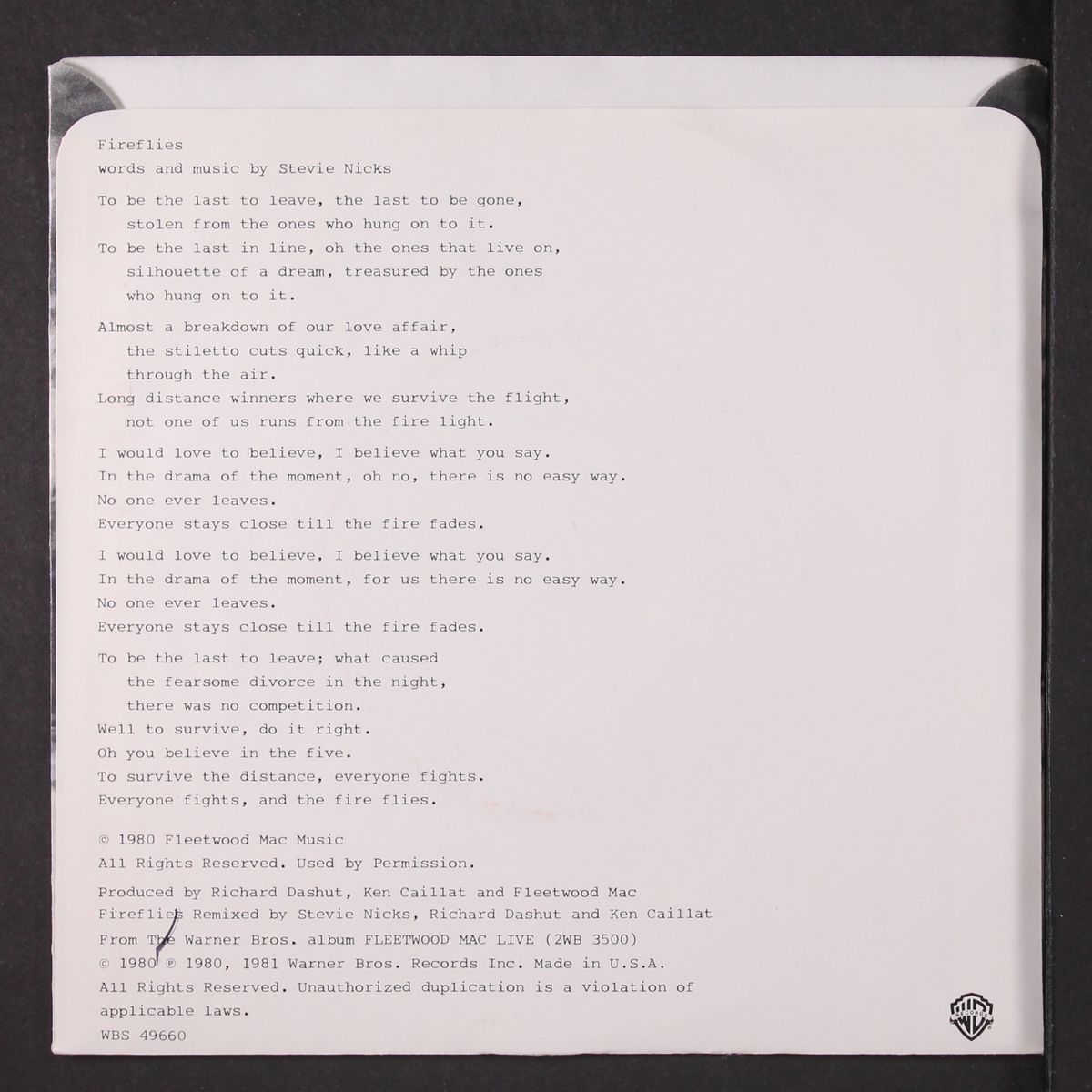 fireflies / over my head by FLEETWOOD MAC