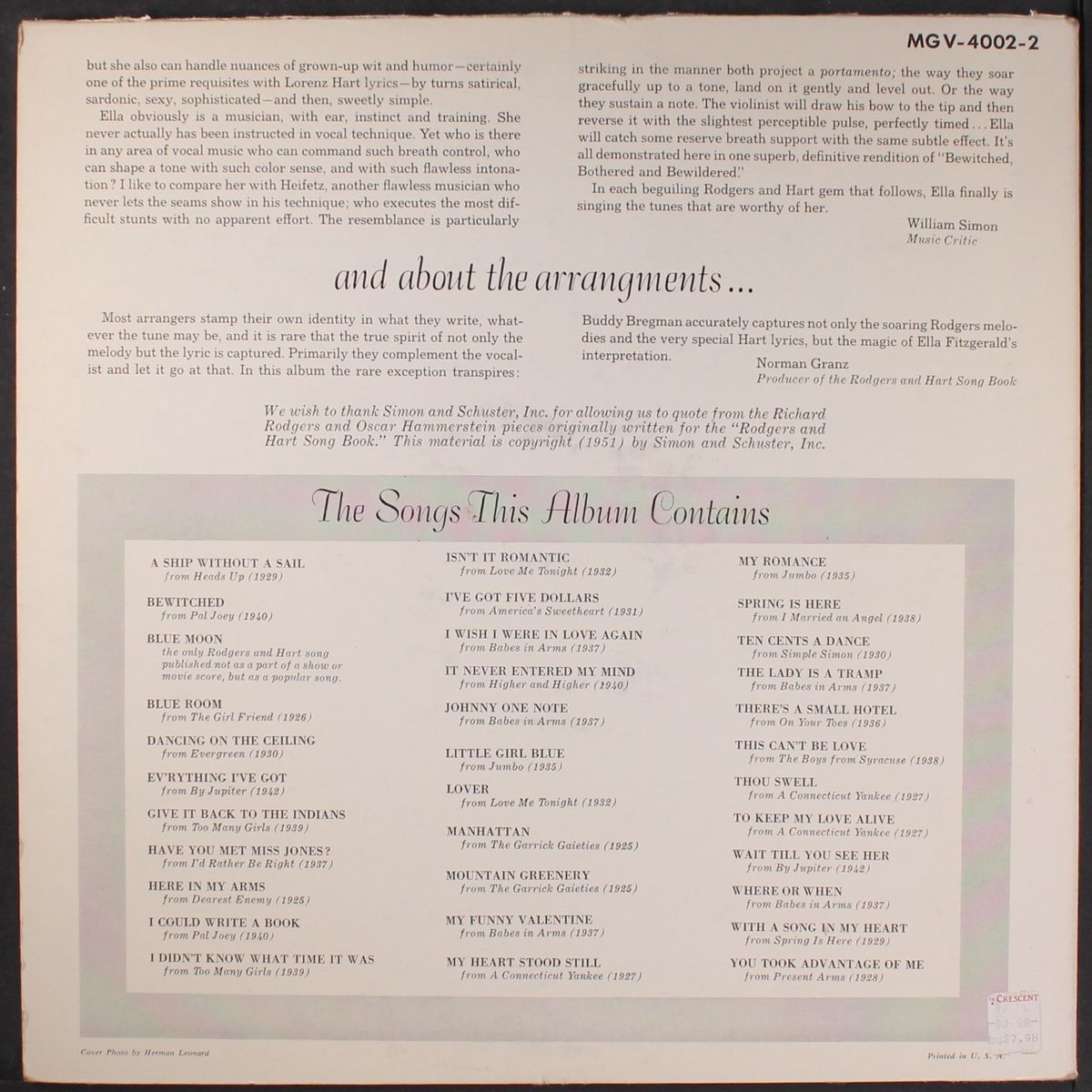 sings the rodgers and hart song book by ELLA FITZGERALD