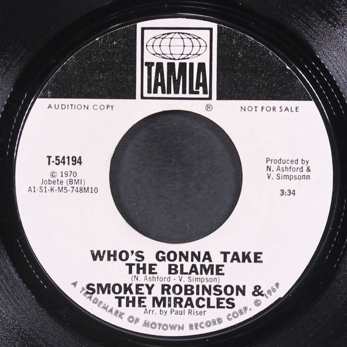 who's gonna take the blame / same by SMOKEY ROBINSON & MIRACLES