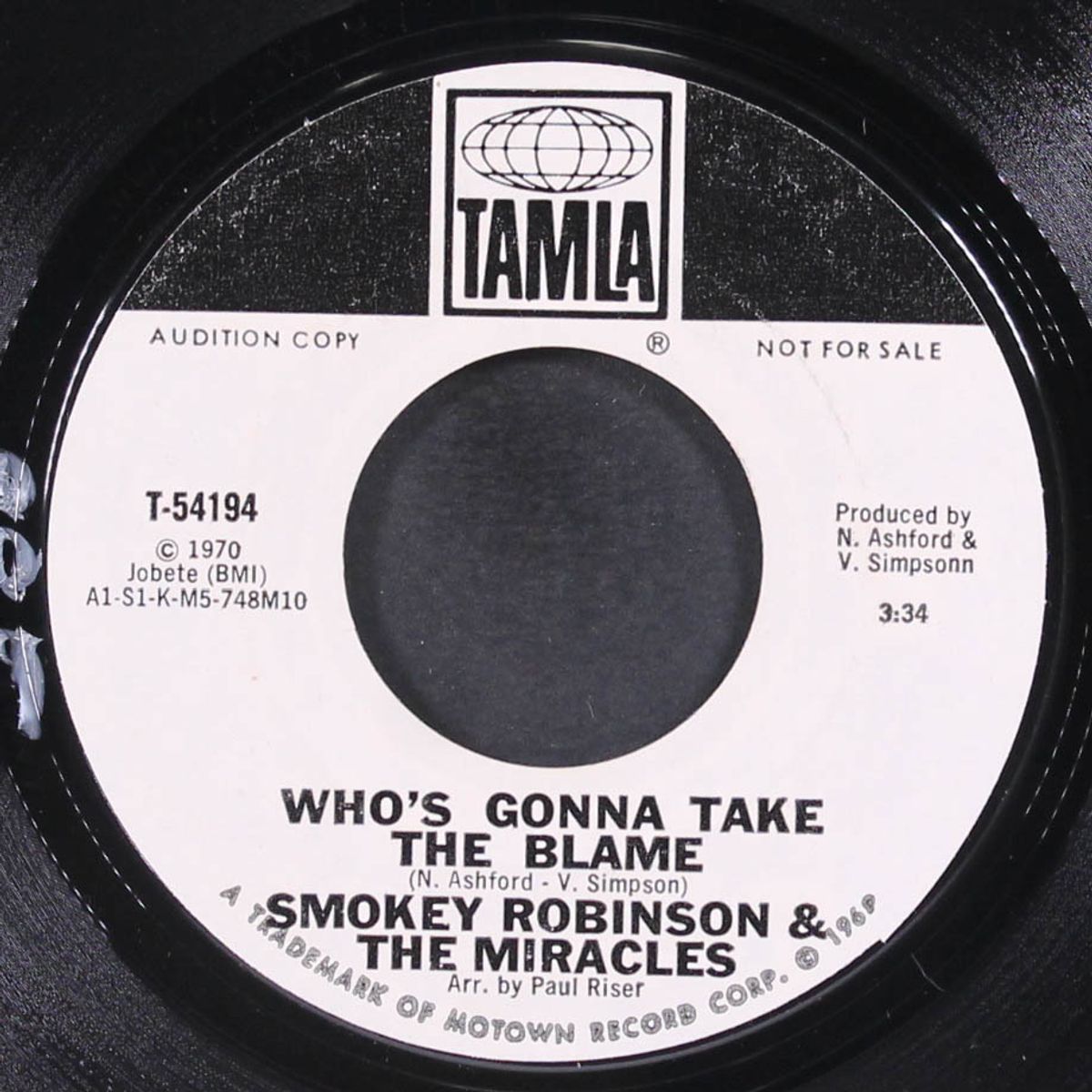 who's gonna take the blame / same by SMOKEY ROBINSON & MIRACLES