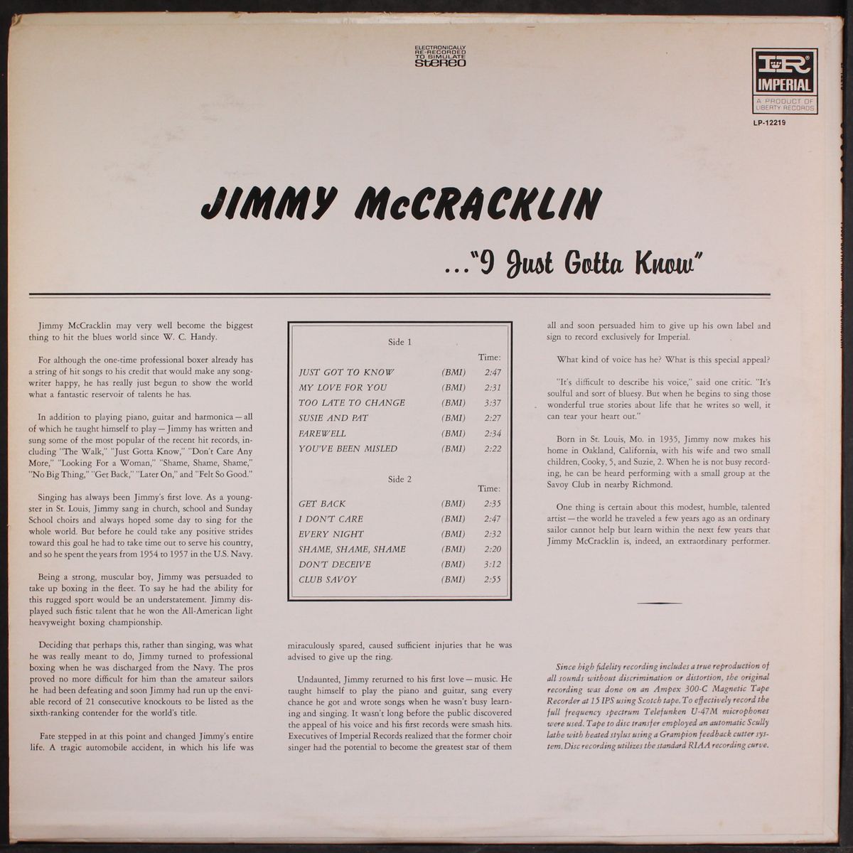 i just gotta know by JIMMY MCCRACKLIN