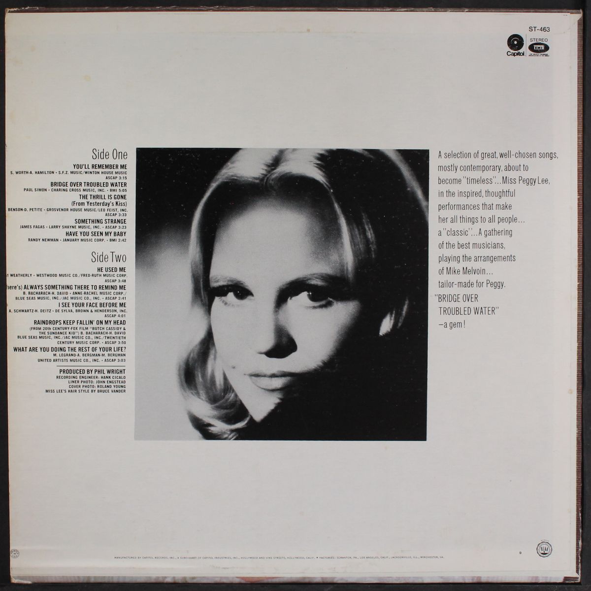 bridge over troubled water by PEGGY LEE