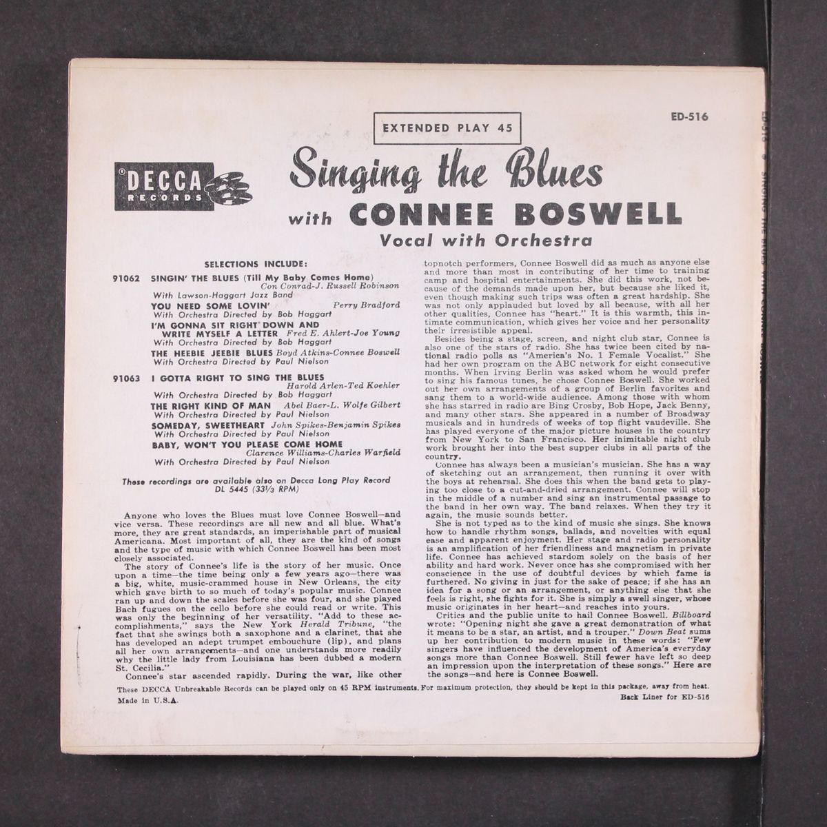 singing the blues by CONNEE BOSWELL