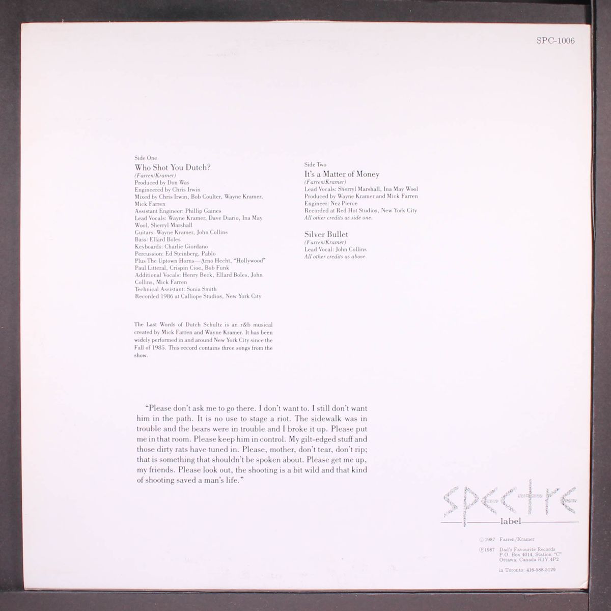 who shot you dutch? by WAYNE KRAMER & MICK FARREN