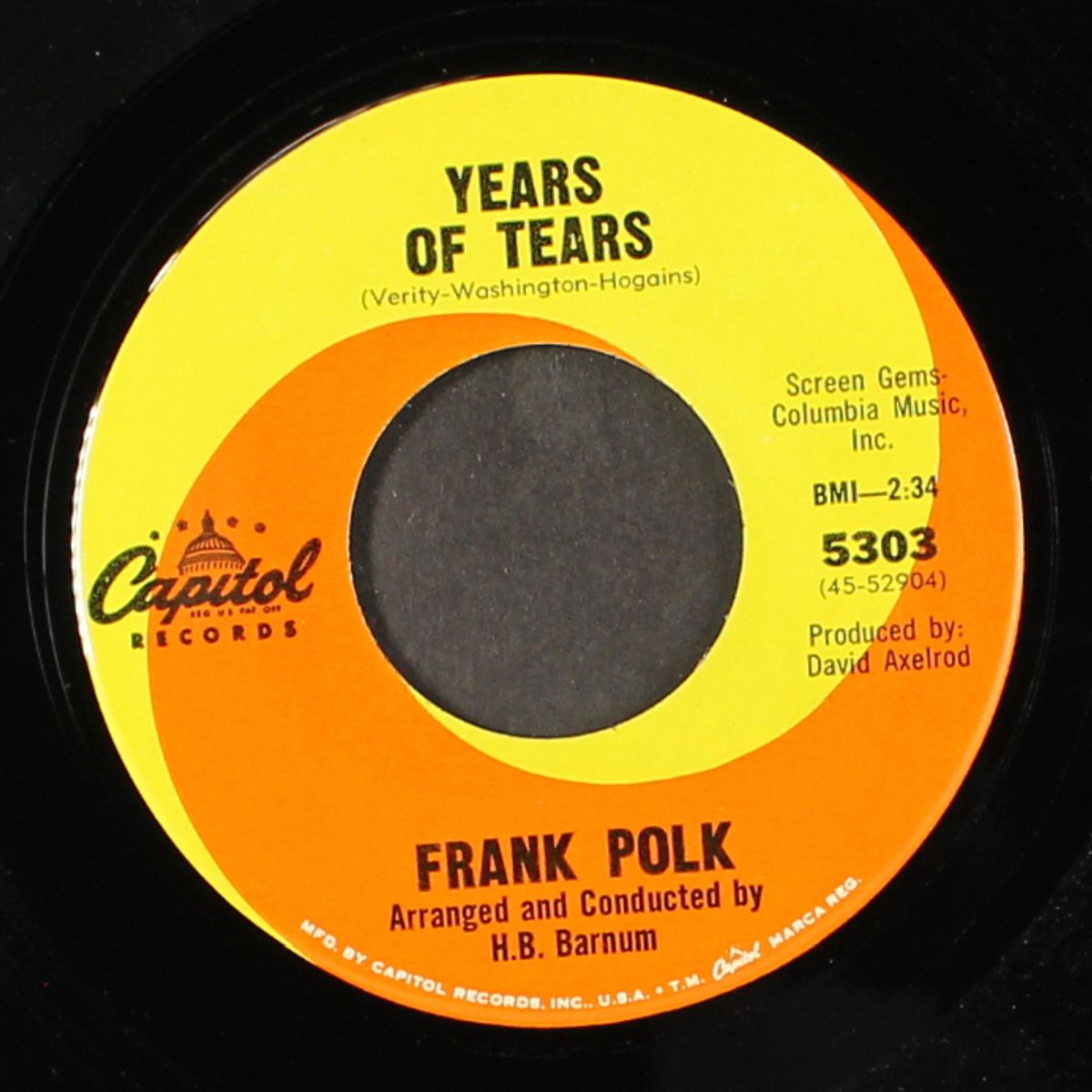 years of tears / do the jerk by FRANK POLK
