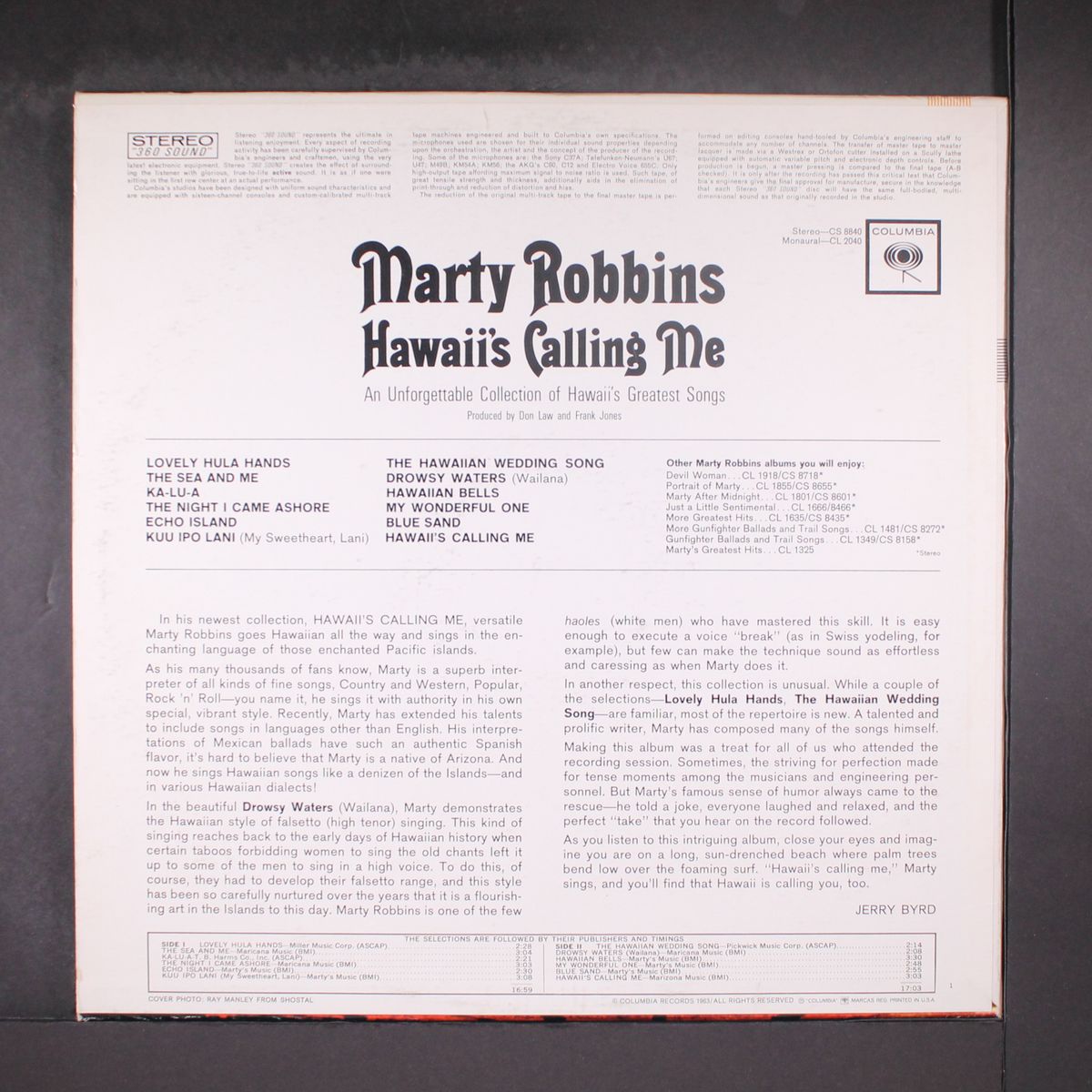 hawaii's calling me by MARTY ROBBINS