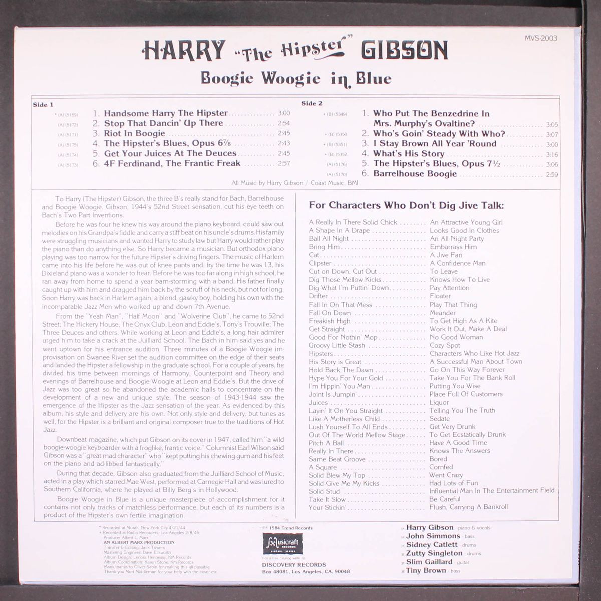 boogie woogie in blue by HARRY 'THE HIPSTER' GIBSON
