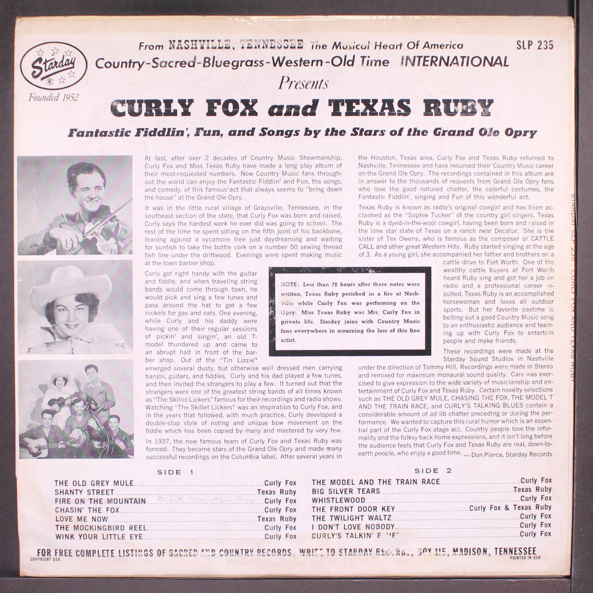 fantastic fiddlin' fun and songs by CURLY FOX & TEXAS RUBY