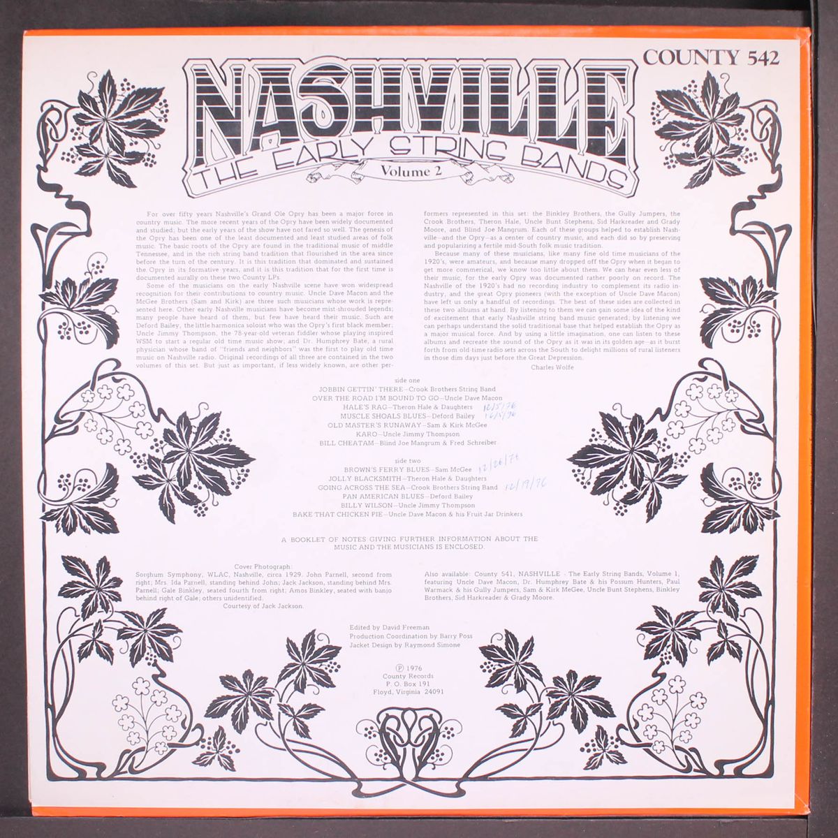 nashville; the early string bands, vol. 2 by VARIOUS